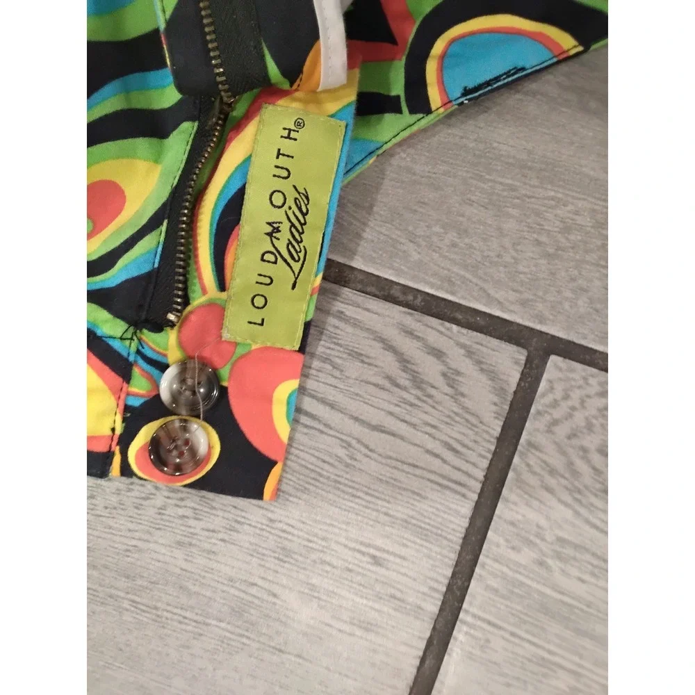 Loudmouth Golf Ladies Shorts  2 Psychedelic Floral Peacock Multi Color Cotton